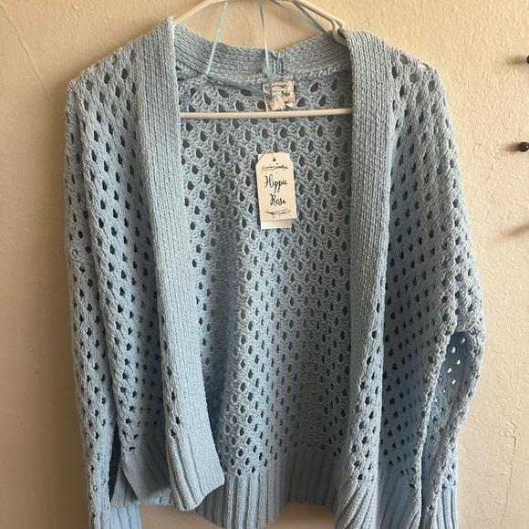 Hippie Rose Sky Blue Open Knit Cardigan - Picture 1 of 5